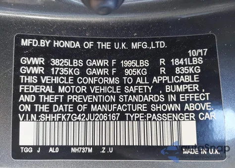 2018 Honda Civic Sport из США, поврежденный, VIN SHHFK7G42JU206167